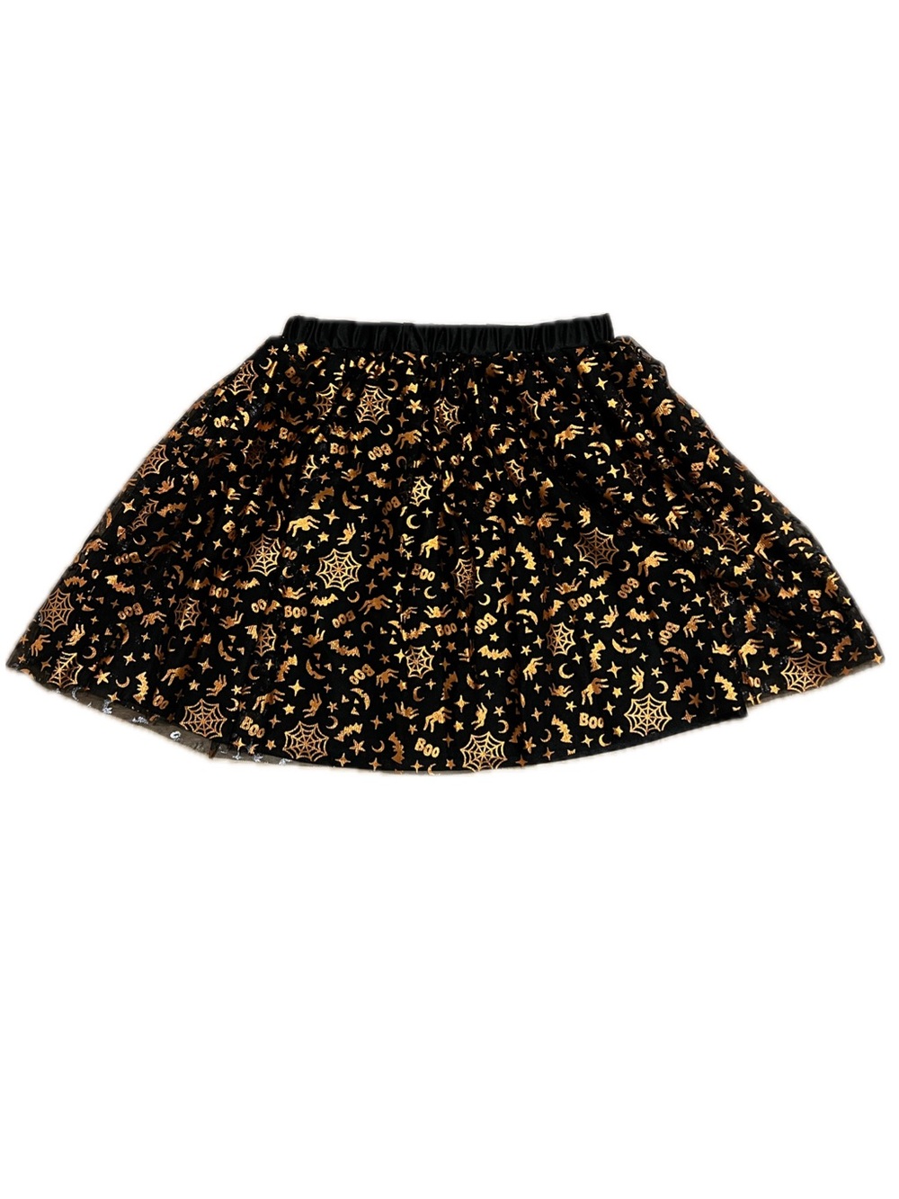 wonder nation | Black Skater Skirt with Metallic Gold Halloween Motifs Sz L